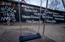 The names of the nine victims of the Hanau shootings are displayed.