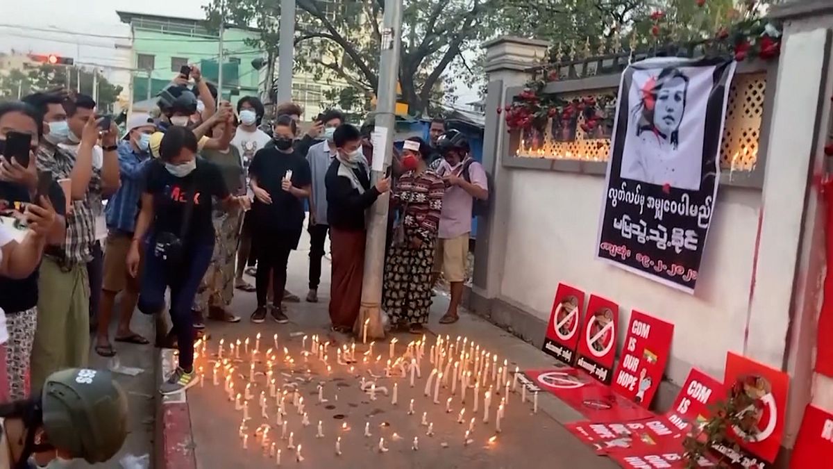 Candles were lit in Myanmar on Friday in tribute to a young protester