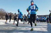 Corrida no gelo na cidade russa de Vladivostok