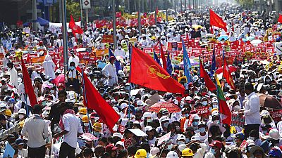 Protestas en Mandalay, Birmania. 