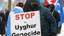 Kanada'da Çin'in Uygur politikalarına karşı düzenlenen bir protesto gösterisi