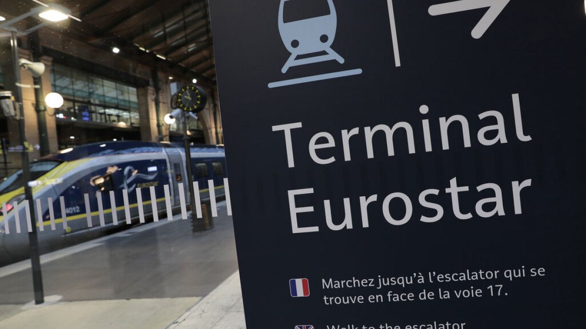 An information board is displayed at Gare du Nord train station in Paris, Monday Dec. 21, 2020