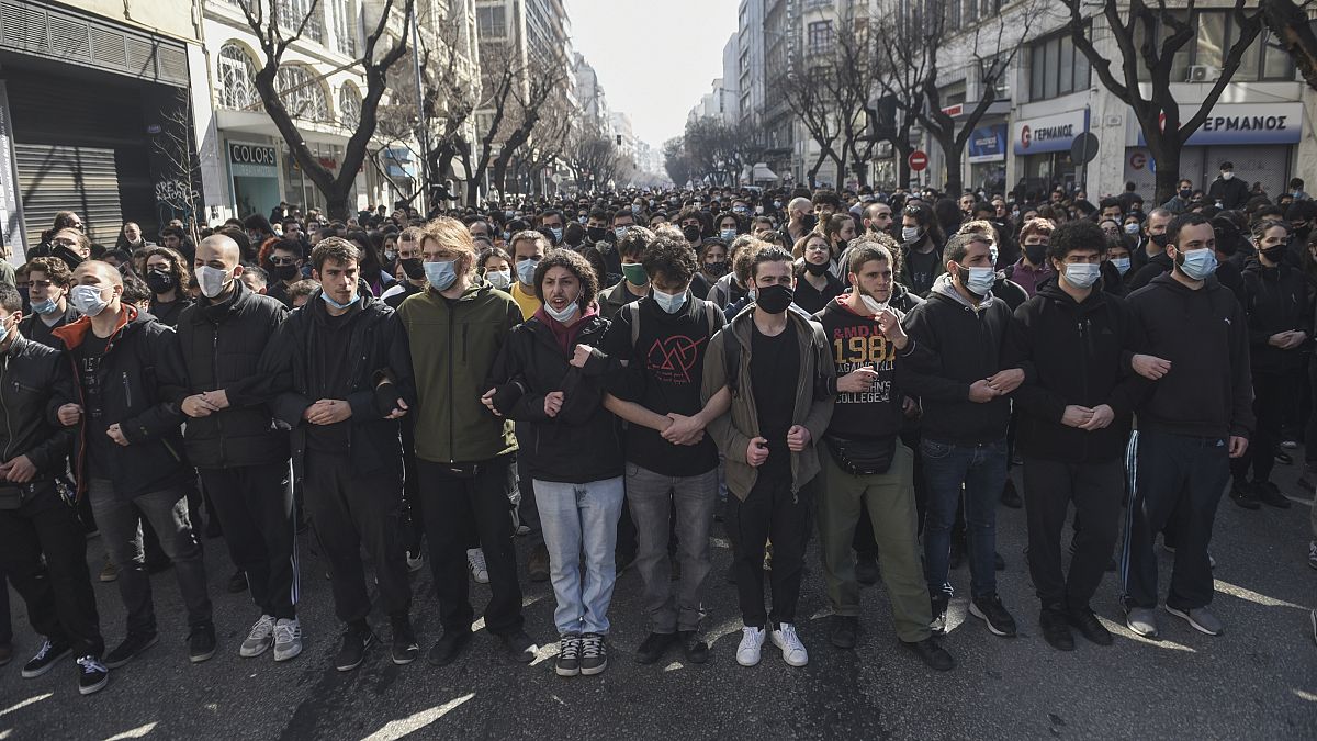 Selanik'te üniversite öğrencileri protestosu 