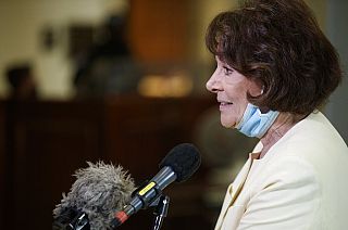 Chairman Anna Eshoo, D-Calif.. speaks to members of the media after a House Energy and Commerce Subcommittee on Health hearing Thursday, May 14, 2020