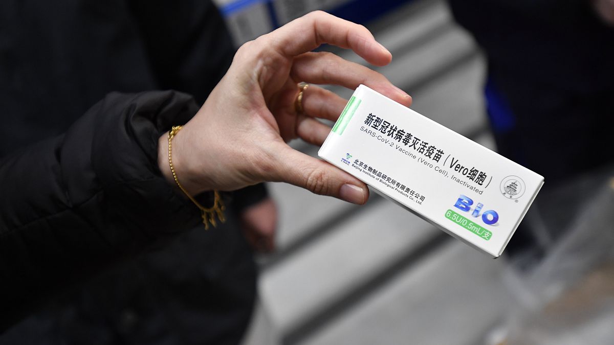 A packet of the COVID-19 vaccine developed by the Chinese state-owned company Sinopharm at a Hungarian pharmaceutical wholesaler in Budapest. Feb. 16, 2021.