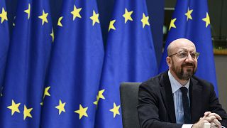European Council President Charles Michel takes part in a virtual G5 Sahel Summit at the European Council building in Brussels, Tuesday, Feb. 16, 2021.