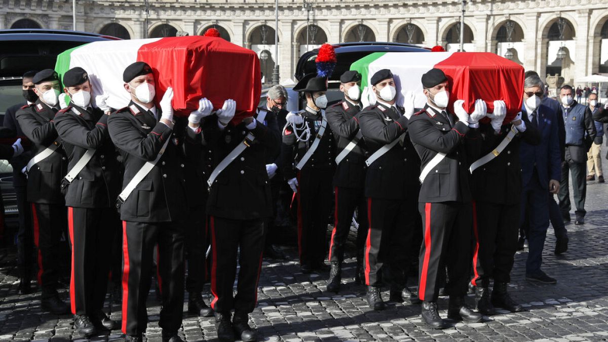 Cercueils de l'ambassadeur Luca Attanasio et du carabinier Vittorio Iacovacci, 25 février 2021 