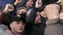 Opposition demonstrators rally to pressure Armenian Prime Minister Nikol Pashinyan to resign in the center of Yerevan, Armenia. Feb. 25, 2021.