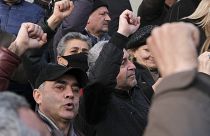Opposition demonstrators rally to pressure Armenian Prime Minister Nikol Pashinyan to resign in the center of Yerevan, Armenia. Feb. 25, 2021. 