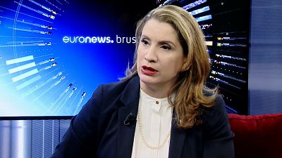 La embajadora Claudia Salerno durante una entrevista con Euronews en 2019