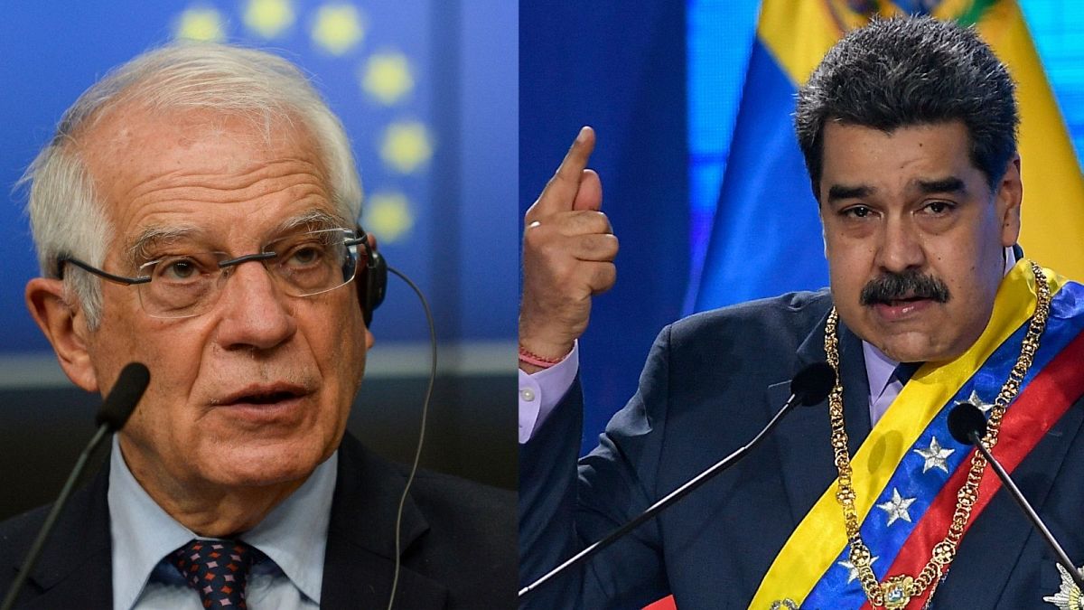 À gauche, le représentant européen à la politique étrangère Josep Borrell. À droite, le président vénézuélien, Nicolas Maduro.