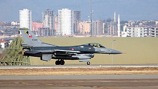 A Turkish Air Force F16 fighter jet prepares to take off after Defense Secretary Ash Carter visited the Incirlik Air Base