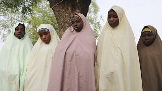 Algunas de las niñas secuestradas en su escuela de Jangebe, Nigeria