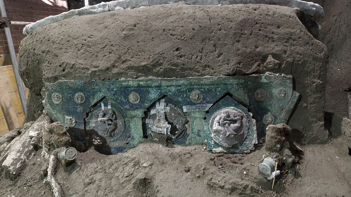 بخشی از درشکه کشف شده در شهر باستانی پمپئی