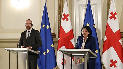 Georgian President Salome Zurabishvili and European Council President Charles Michel during their meeting in Tbilisi