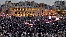 Supporters of Armenian Prime Minister Nikol Pashinyan also gathered in the centre of Yerevan on Monday