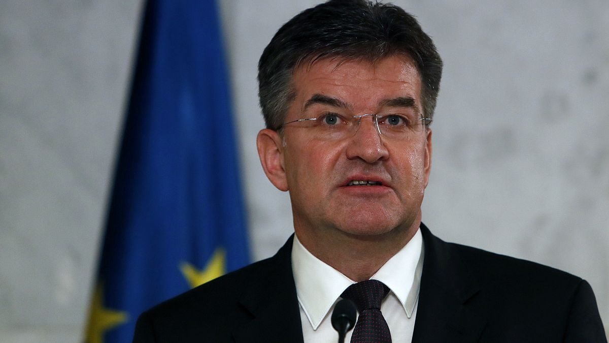 European Union envoy for the negotiations Miroslav Lajcak speaks during a press conference, October 2020.