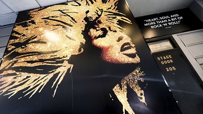 "Tina - The Tina Turner Musical" poster outside the Lunt-Fontanne Theatre during Covid-19 lockdown