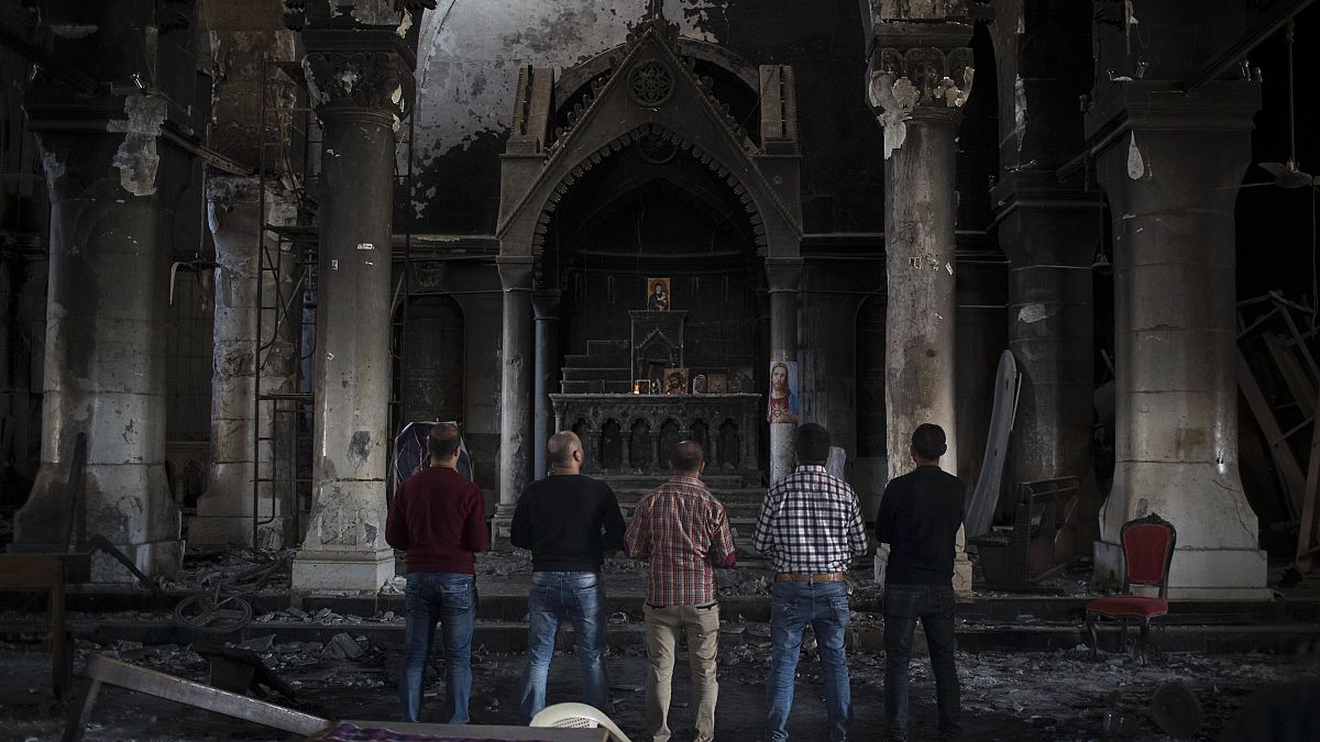 File photo of the Church of the Immaculate Conception, damaged by Islamic State fighters during their occupation of Qaraqosh, east of Mosul, Iraq.