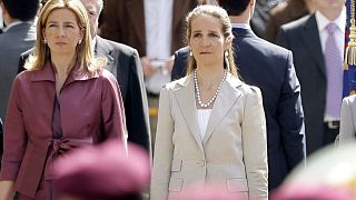Spain's Princess Cristina, left and Princess Elena in Madrid on April 16, 2008.