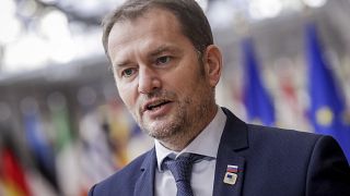 Slovakia's Prime Minister Igor Matovic arrives for an EU summit at the European Council building in Brussels on Oct. 15, 2020.