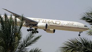 یک فروند هواپیمای متعلق به شرکت الاتحاد در حال فرود در فرودگاه ابوظبی