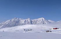 Rescue workers pictured at the site of the accident, in the snowy mountains near the Turkish eastern city of Bitlis.
