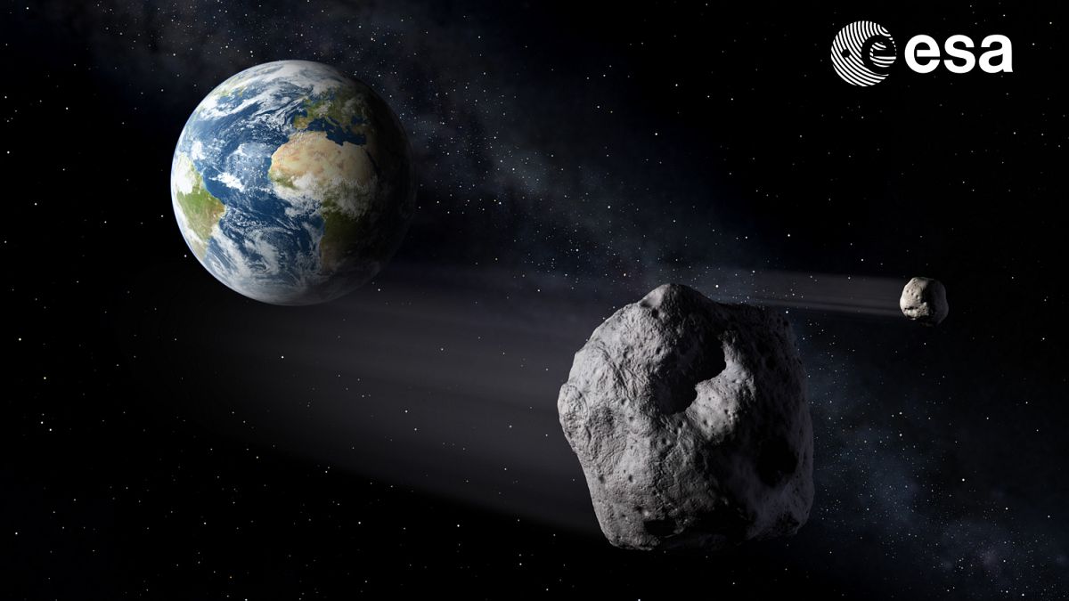 Recreación artística de un asteroide cerca de la Tierra
