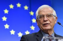 EU foreign policy chief Josep Borrell speaks at the European Council building in Brussels. March 1, 2021.