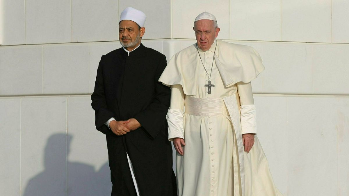 شيخ الأزهر أحمد الطيب رفقة البابا فرنسيس في أبو ظبي.2019/02/04