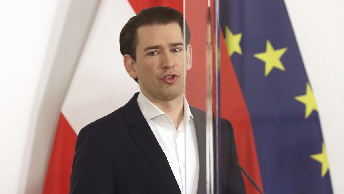Austrian Chancellor Sebastian Kurz during a press conference at the federal chancellery in Vienna, Austria, Friday, March 5, 2021.