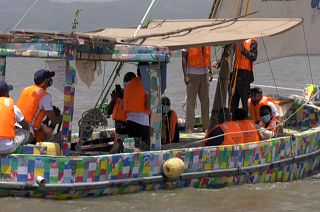 The world's first sailing dhow made out of recycled plastic sails the waters of Lake Victoria in Kenya.