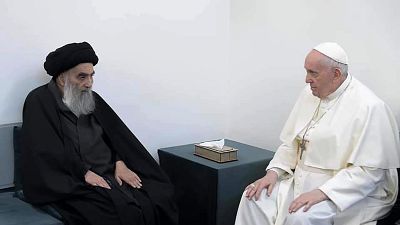 Papa Francisco com o Aiatola Ali Al-Sistani