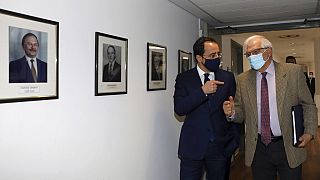 European Union foreign policy chief Josep Borrell, right, and Cyprus Foreign Minister Nicos Christodoulides