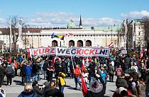 Slogan gegen Sebastian Kurz bei der FPÖ-Demo gegen Corona-Regeln in Wien