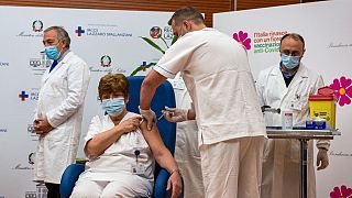 Maria Rosaria Capobianchi, a doctor working at the Spallanzani infectious disease hospital, being vaccinated