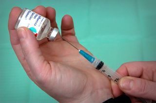 A vile of the influenza vaccine - a yearly jab that protects people from getting the flu.