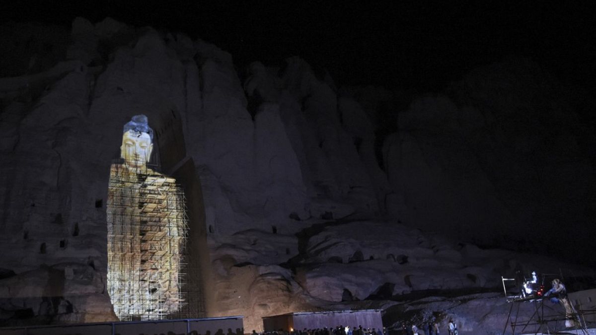 Projection en 3D des statues de Bouddha à Bamiyan (Afghanistan)
