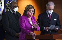 Speaker of the House Nancy Pelosi holds a news ahead of the vote on the Democrat's $1.9 trillion COVID-19 relief bill, at the Capitol in Washington, Tuesday, March 9, 2021.