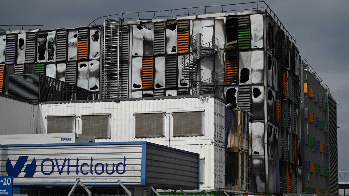 Le bâtiment d'OVHcloud, victime d'un incendie. Strasbourg, le 10 mars 2021