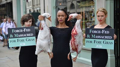 Protest against foie gras sale in UK department store Fortnum & Mason Protest against foie gras sale in UK department store Fortnum & Mason