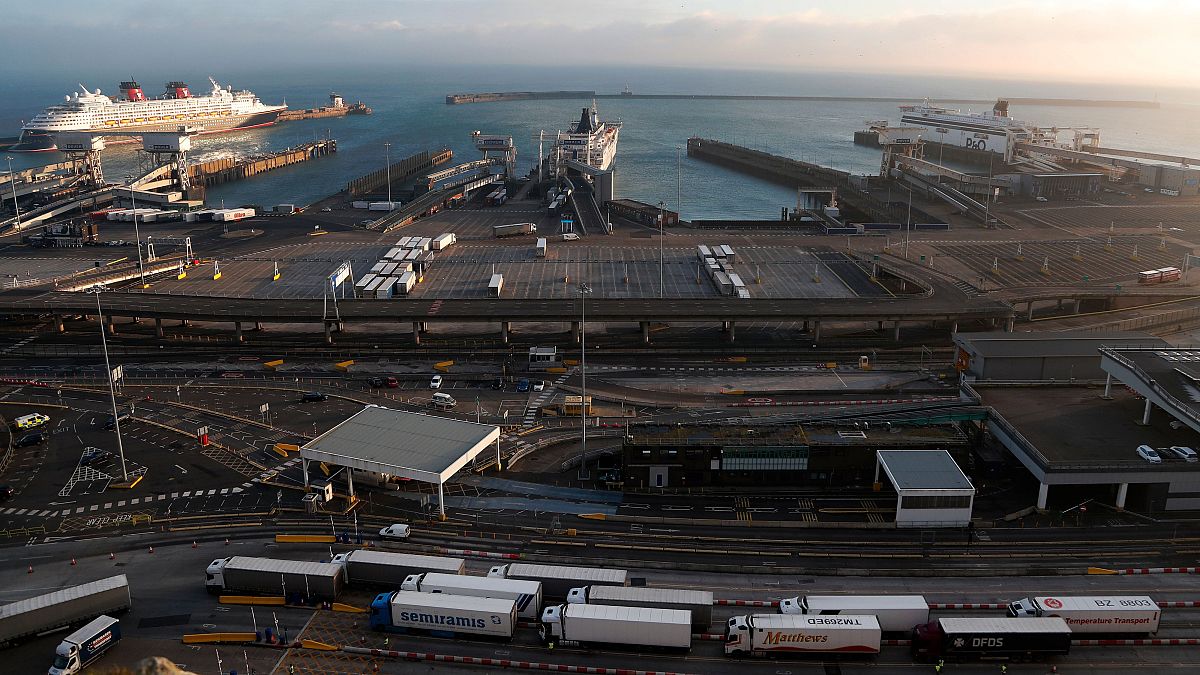 Lorries at the port in Dover, UK, which saw huge delays following the end of the transition period