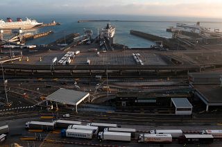 Lorries at the port in Dover, UK, which saw huge delays following the end of the transition period