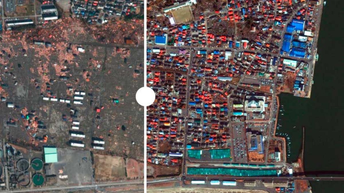 Le immagini satellitari che mostrano la zona di ricostruzione portuale della città di Fukushima, 10 anni dopo terremoto e tsunami