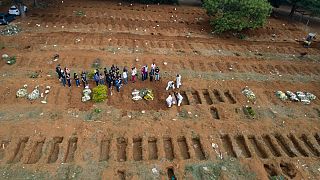 La sepoltura di una persona morta per Covid al cimitero di Vila Formosa a San Paolo, Brasile