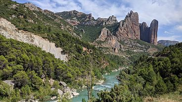 A set of conglomerate rock formations called Mallos de Riglos, located in the municipality of Las Peñas de Riglos, in the Hoya de Huesca comarca, in Aragon, Spain.