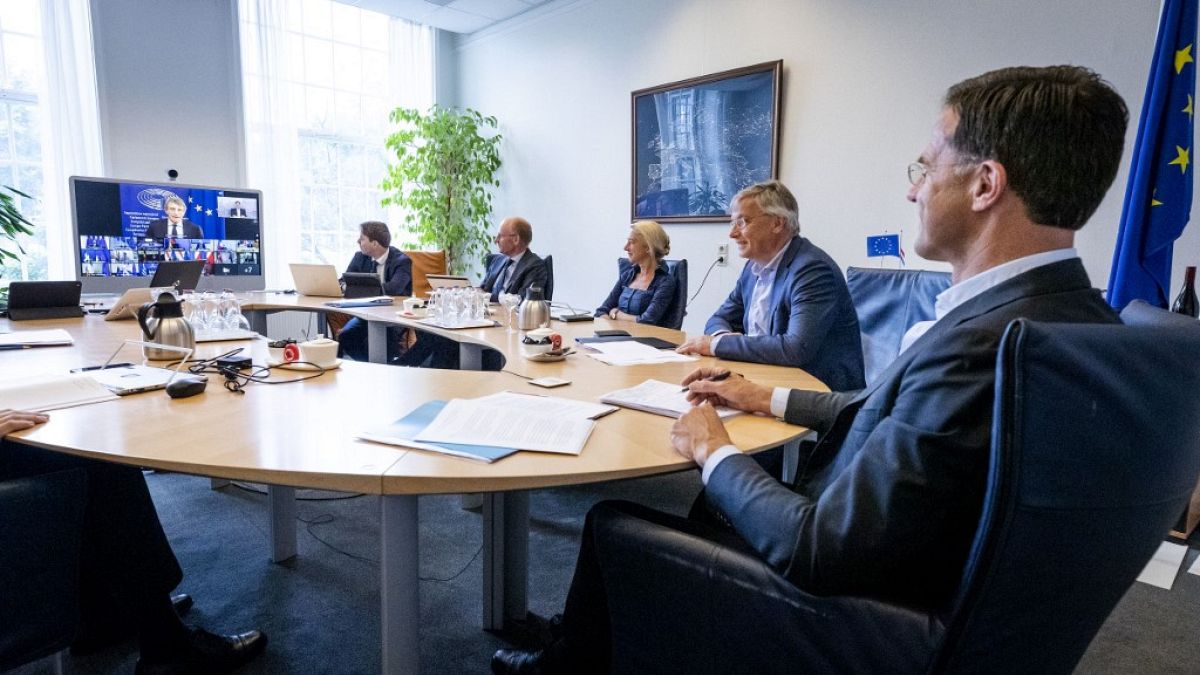 Dutch Prime Minister Mark Rutte attends an European summit in video