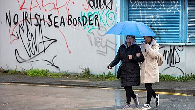 Graffiti in a loyalist area of south Belfast, Northern Ireland against an Irish sea border 