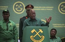 In this July 11, 2020 file photo, Tanzania's President John Magufuli speaks at the national congress of his ruling Chama cha Mapinduzi (CCM) party in Dodoma, Tanzania.