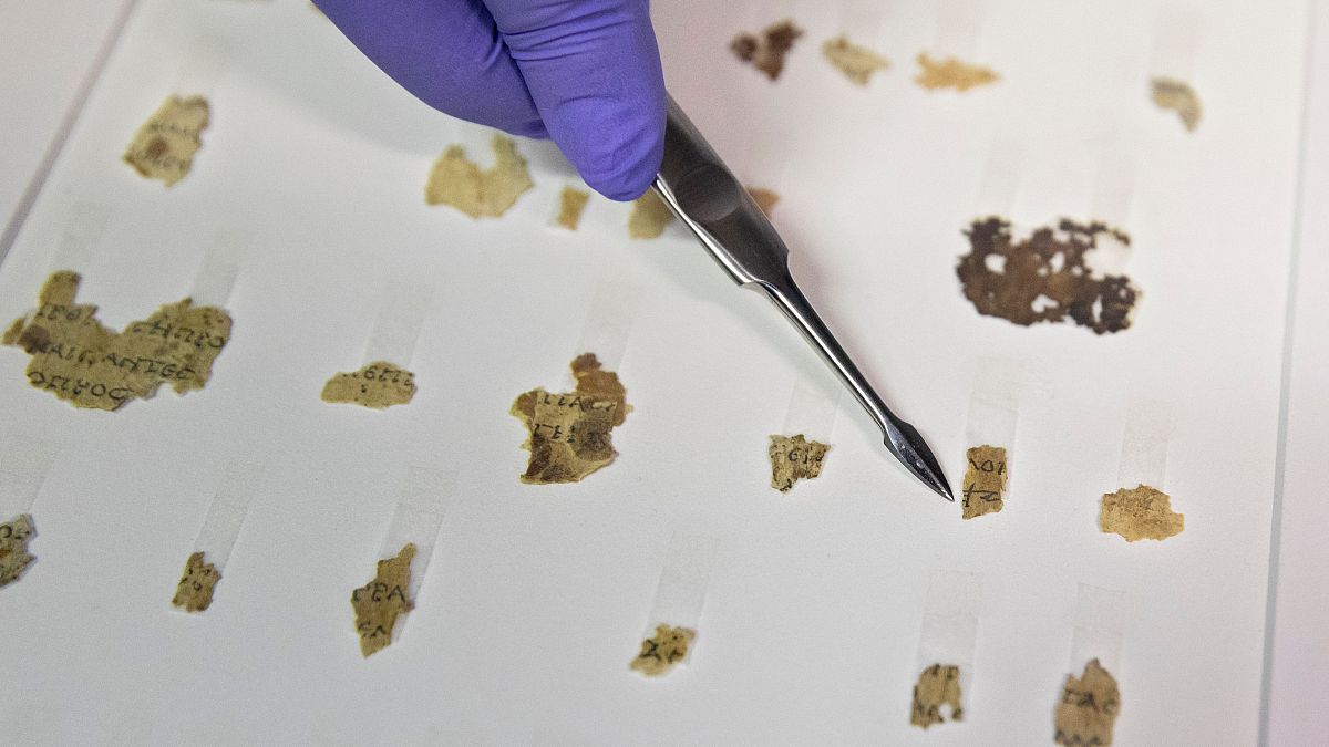 newly discovered Dead Sea Scroll fragments at the Dead Sea scrolls conservation lab in Jerusalem